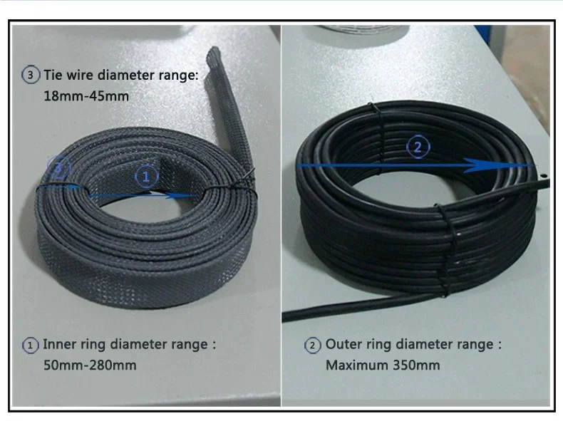 sample of cable Coiling Tying Bundle With Meter Counting, Wire Cutting coil Winding Binding Machine, Cable Rewinding Machine, Fully Automatic Binding Wire Tying Machine, Wire Winding Coil Machine عينة من حزمة ربط اللف بالكابلات مع العد العدادي ، آلة تجليد لف لفائف قطع الأسلاك ، آلة لف الكابلات ، آلة ربط الأسلاك الأوتوماتيكية بالكامل ، آلة لف الأسلاك